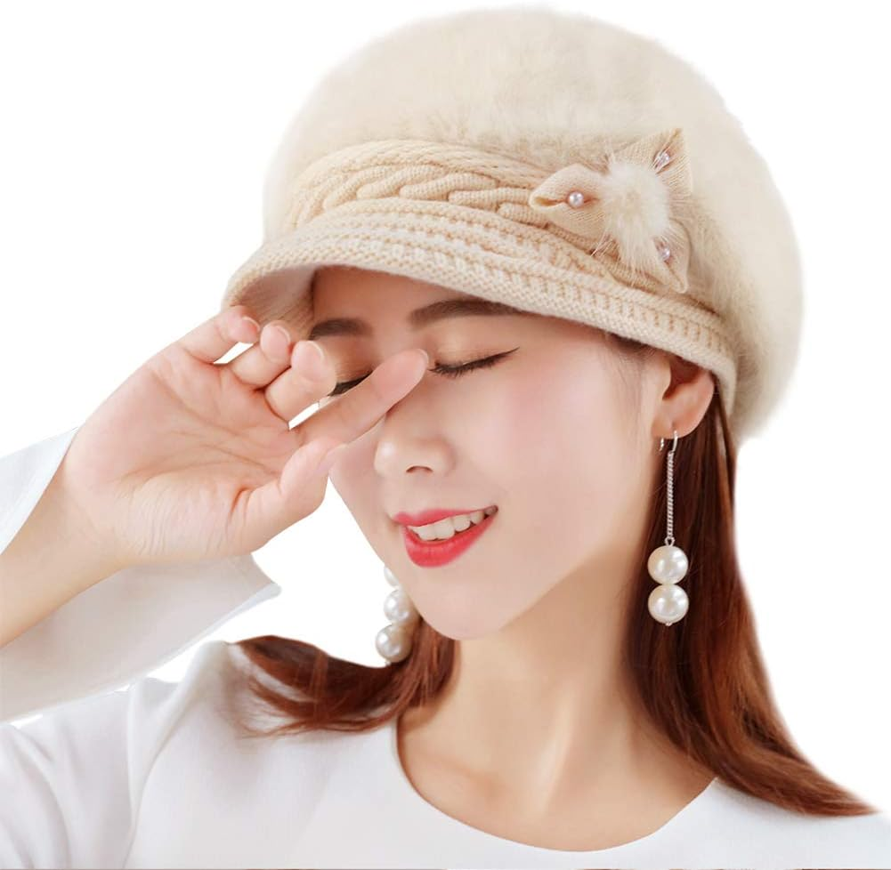 Loritta Womens Winter Warm Knitted Hats Slouchy Wool Beanie Hat Cap Visor