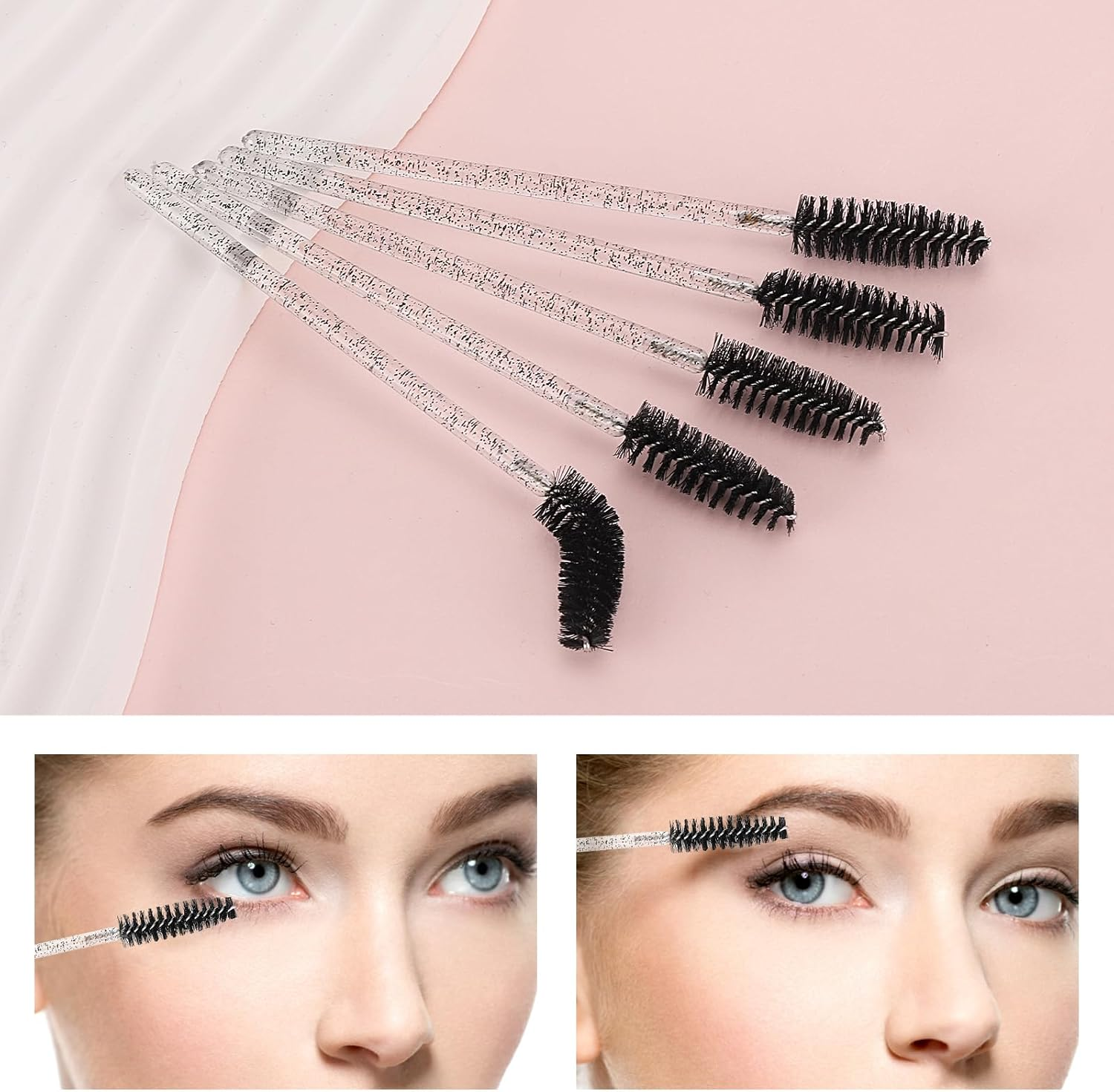 Tbestmax 50 Pcs Disposable Mascara Wands, Crystal Eyebrow Spoolies Brush for Eyelash Extensions, Black Eye Lash and Makeup Brush - White-50Pcs image number 6