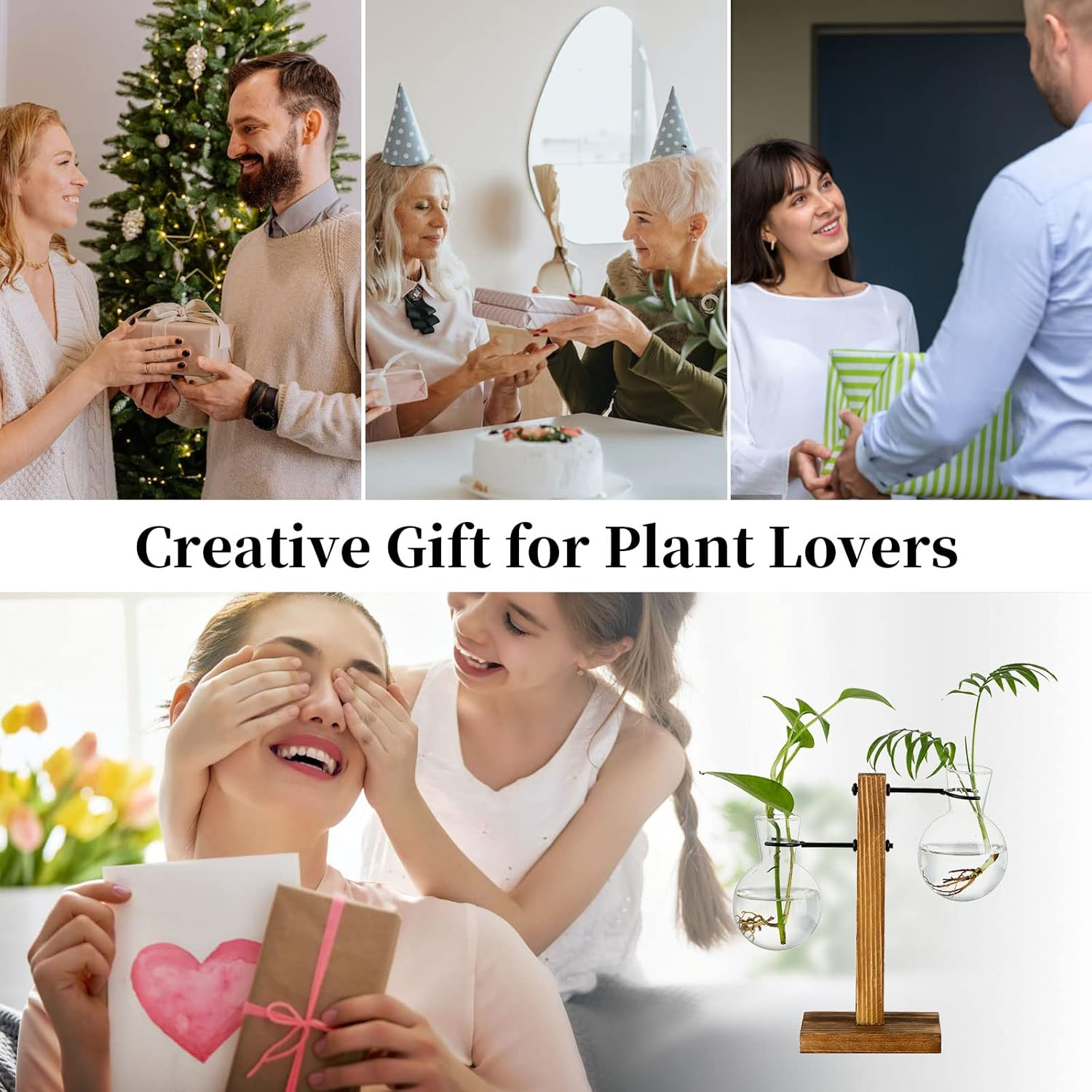 Glasseam Plant Propagation Station Glass Terrarium Cute Propogation Stations Hydroponic Vase Bulb Planter for Indoor Plants Desktop Propagated Jars for Home Office Decor Birthday image number 4