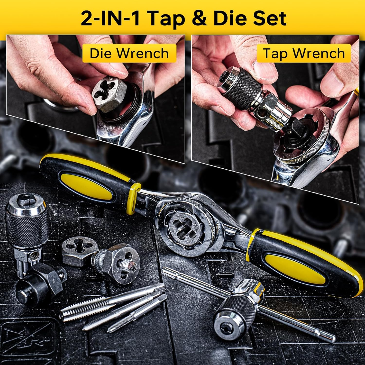 YIYEIE Ratcheting Tap and Die Handle, 5PC Tap Handle Tool with Ratchet Tap Socket, Extendable T-Handle Tap Wrenches Set image number 4