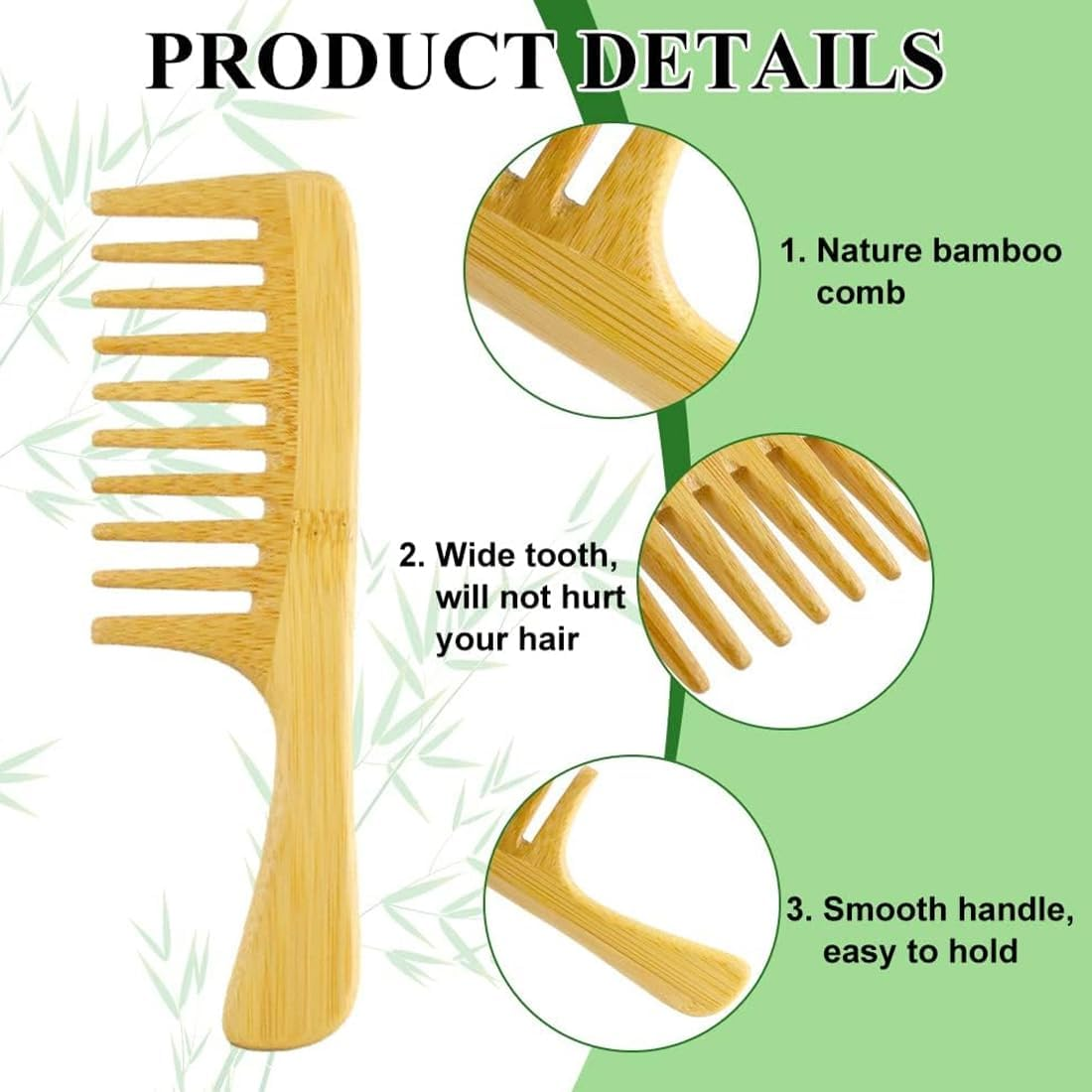 MUNZE Bamboo Comb Coarse Wide Comb, Antistatic Detangling Comb with Wide Teeth and Ergonomic Handle for Curly Hair, Unisex, Anti-Frizz, Coarse Comb [Large], Styling Comb image number 5