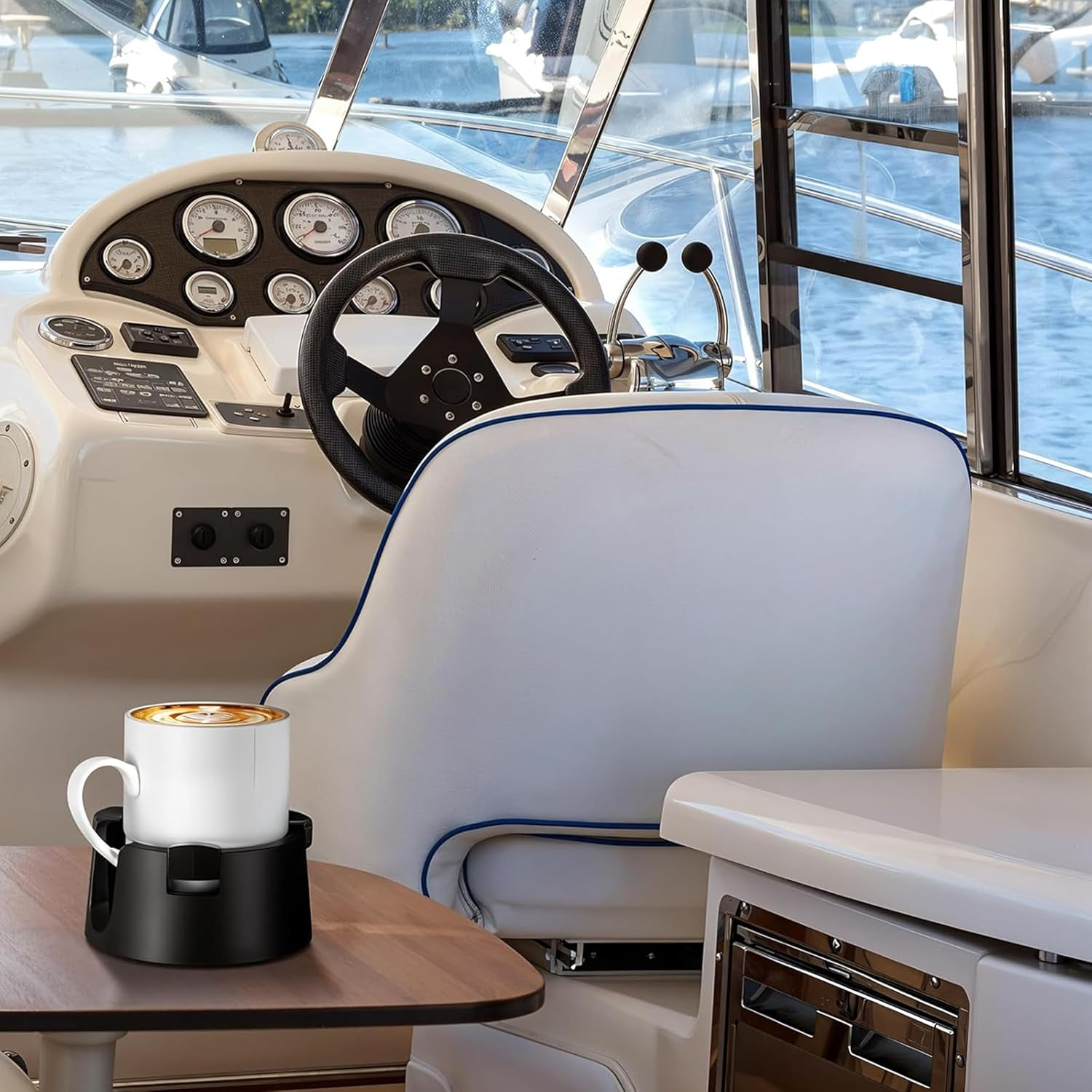 2 Pack Adjustable Anti-Spill Cup Holder for Desk &ndash; Non-Tipping, Non-Slip Plastic Drink Coaster for Office, Home & Desktop &ndash; Black image number 5