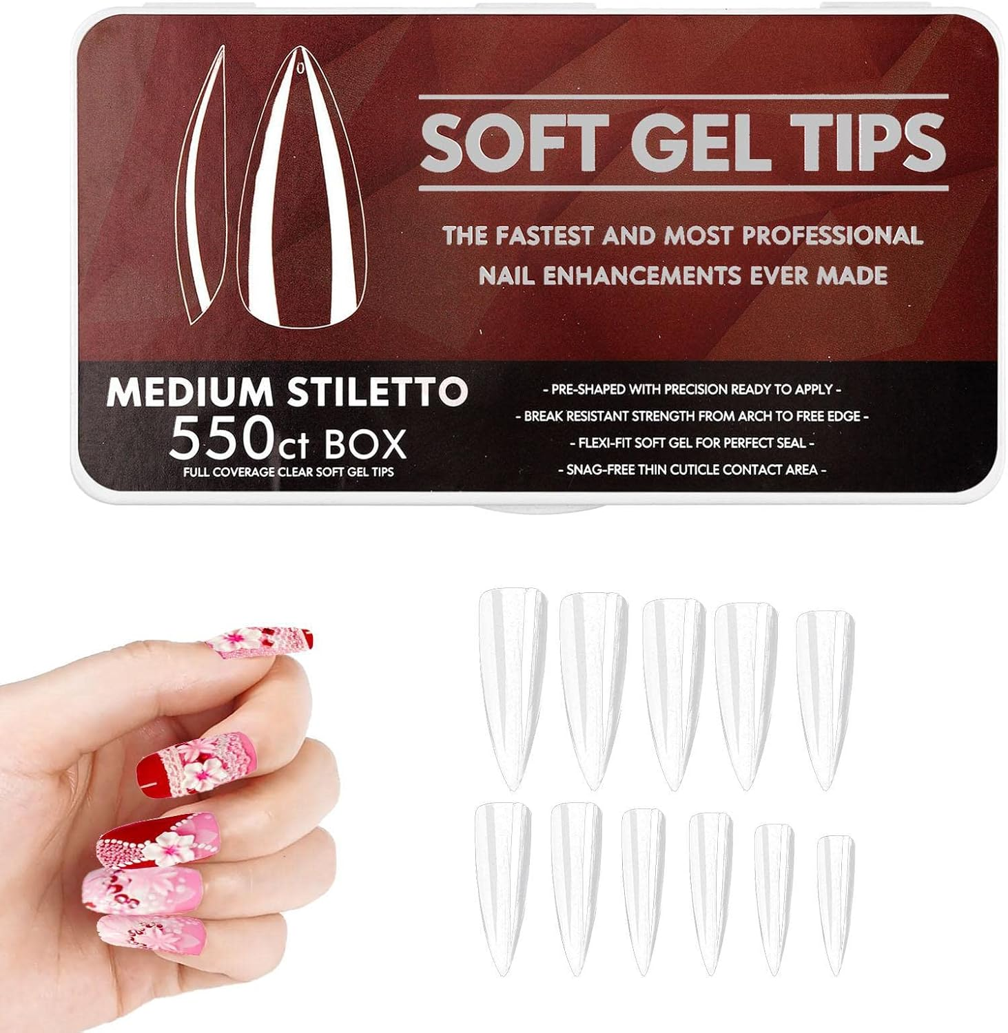 Medium Coffin Fake Nails, Short Coffin Press Nails Pre-Shape Short Coffin Gel Nail Tips | False Coffin Nails Clear Acrylic Gelly Tips for Mother Day Press Nail - 4 image number 3