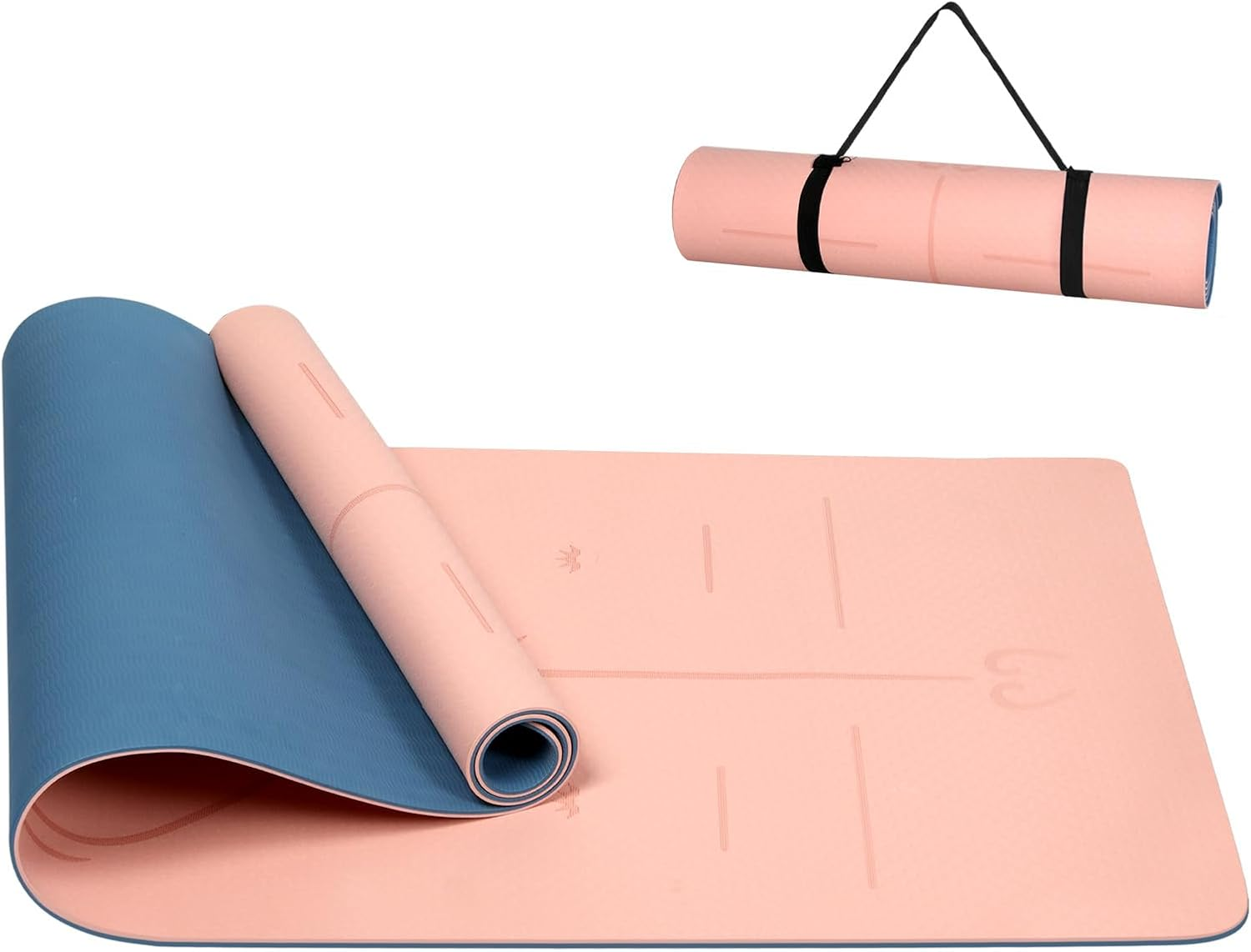 Centra Yoga Mat, Fitness Exercise Mat with Alignment Lines,Dual-Tone Yoga Mat with Carrying Strap,6Mm Thick,Anti-Slip,High Density, Gymnastics, Pilates & Floor Workouts, All-Purpose, Home