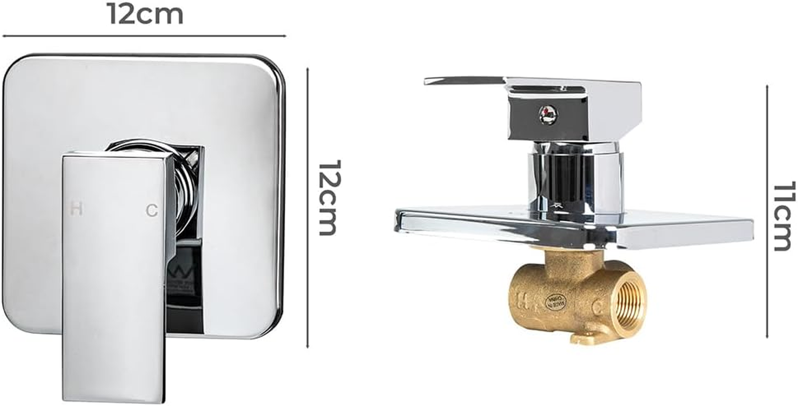 Dutxa Shower Mixer Tap Brass Bathroom Faucet Valve Chromed Square Silver,Showerhead Tap Fixtures Wall Mounted,Kitchen Bath Basin Taps Accessories Hot & Cold image number 3