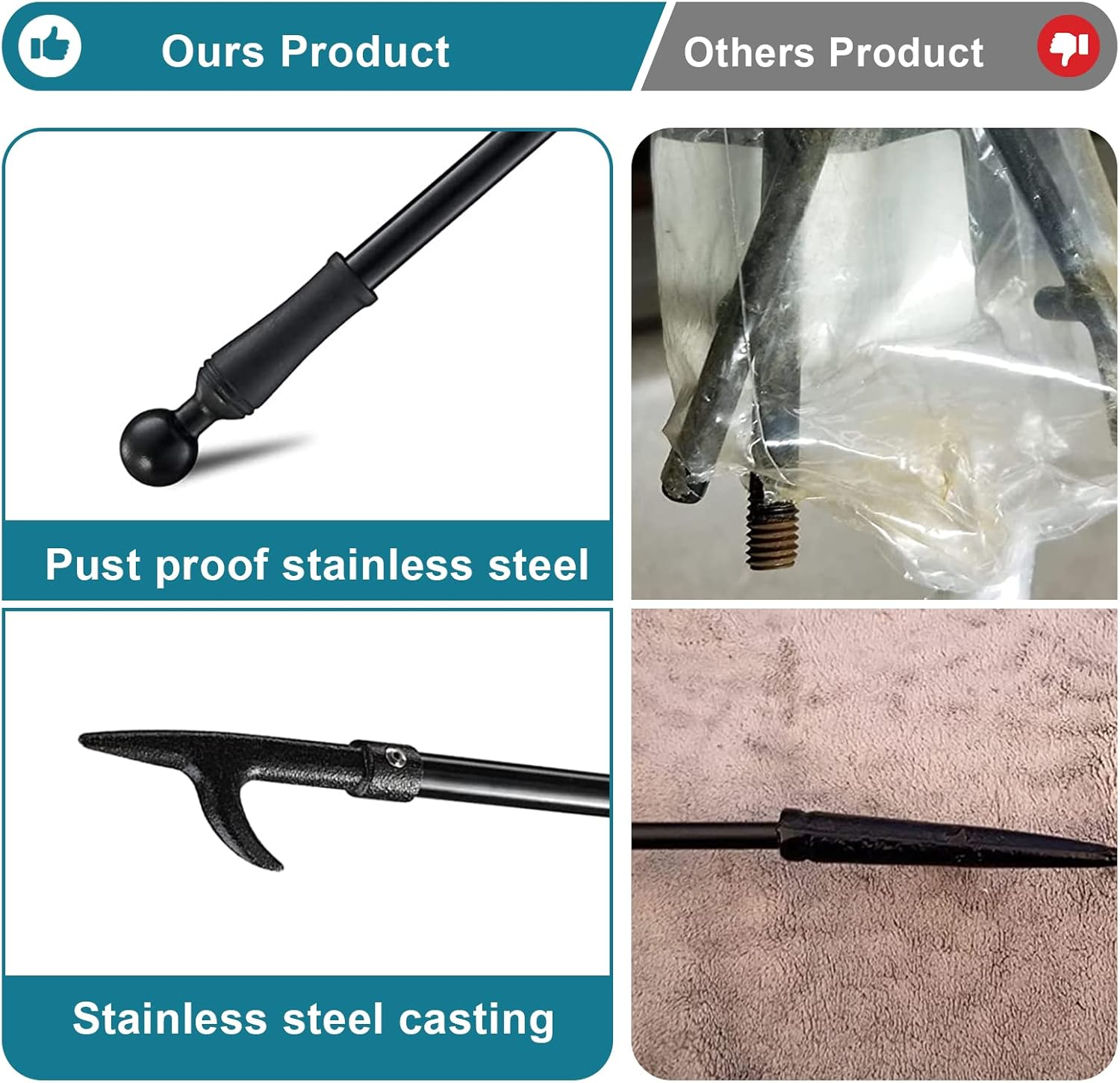 Bebecome Fire Poker or Fire Pit Outdoor, 46 Inch Camping Fire Poker for Fire Pit Outside, Heavy Duty Outdoor Indoor Fire Stoker, Firepit Tools Accessories for Party Campfire Black image number 3