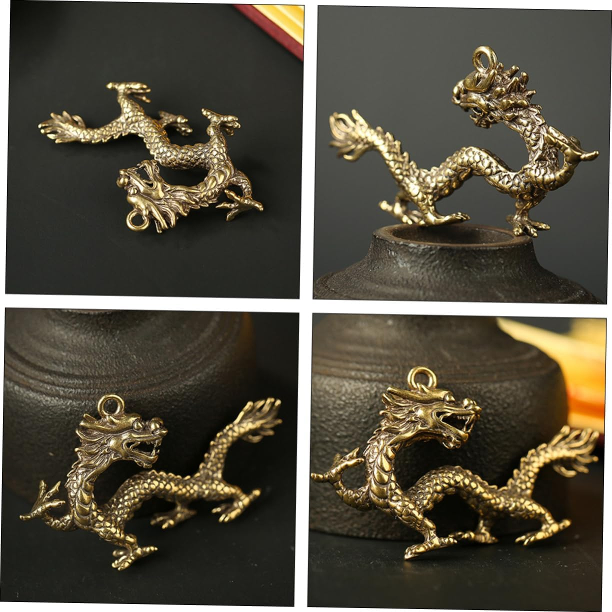 TEHAUX 2Pcs Brass Keychain Dragon Key Ring Pendant Car Key Hanging Adornment Creative Bag Hangings Chain Pendant image number 3