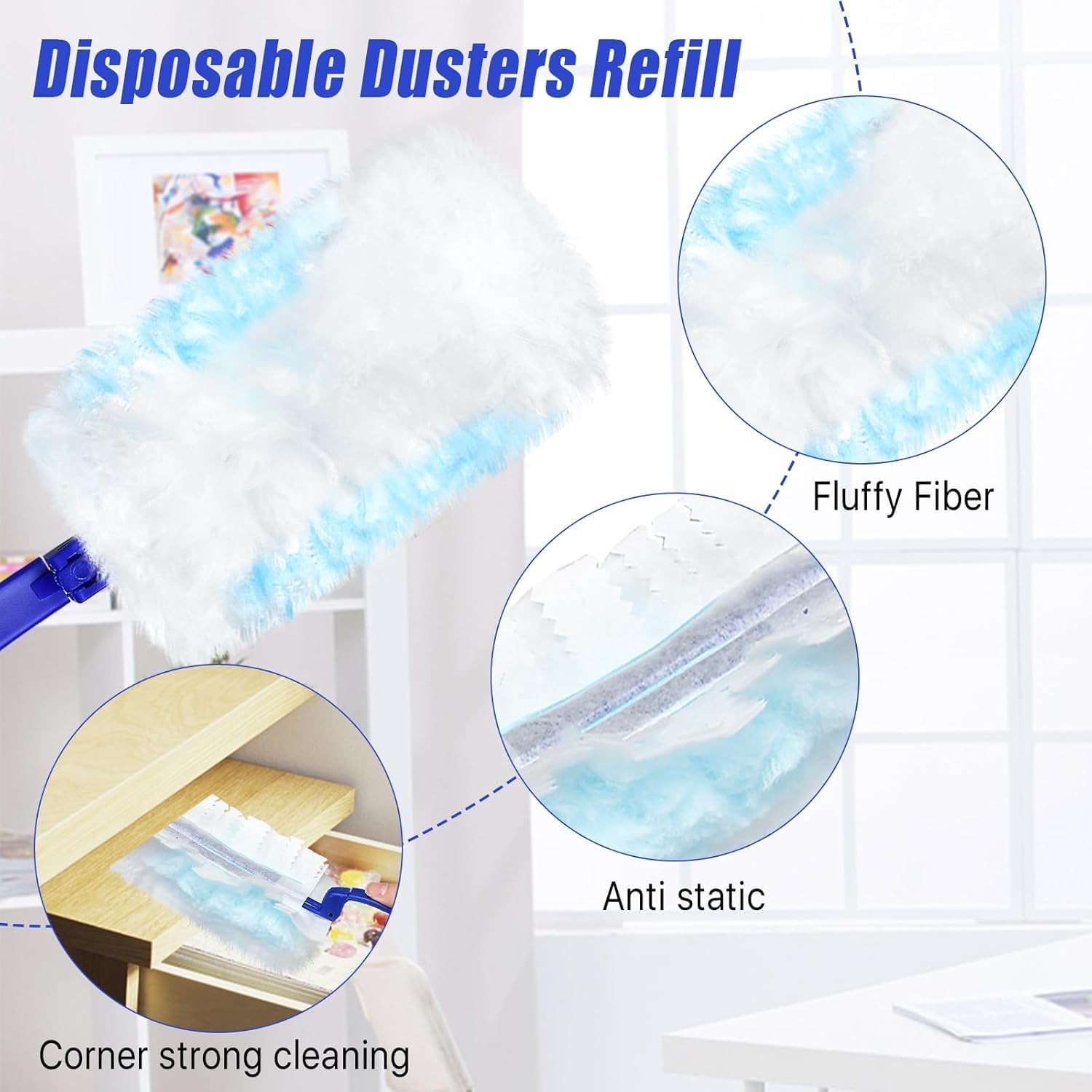 Pack of 30 Duster Refills Set for Swiffer, Highly Effective Dust Magnet Cloths with 180&deg; Rotation Function, Dust Catcher for Pet Hair, Dust Dirt, 2 Ergonomic Handles image number 1