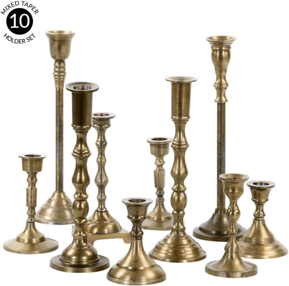 Koyal Wholesale Vintage Gold Mixed Taper Holders, Set of 10, Mismatched Candlesticks Set, Bohemian Decorative Candle Set image number 3