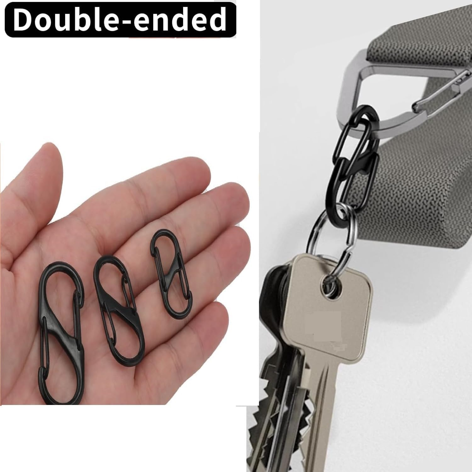 Cjeslna18Pcs Black Zipper Locks, Backpack Zipper Locks Dual S Shaped Carabiner Clips Keyring Keychain Quick Clip Theft Deterrent Double Spring Buckle Hook for Home Outdoor (Small, Large, Medium) image number 3