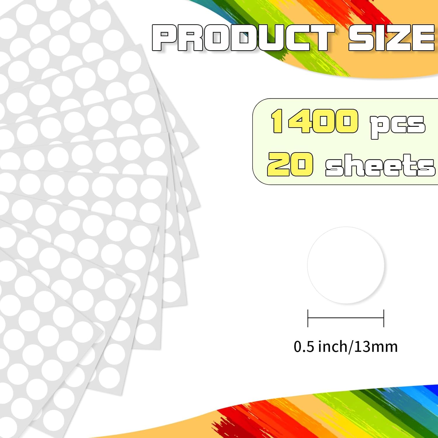 Starboling Dot Stickers,1/2 Inch White Circle Stickers,1400Pcs Self-Adhesive Writable Color Coding Labels,Round Labeling Stickers for Office Classroom Garage Sale