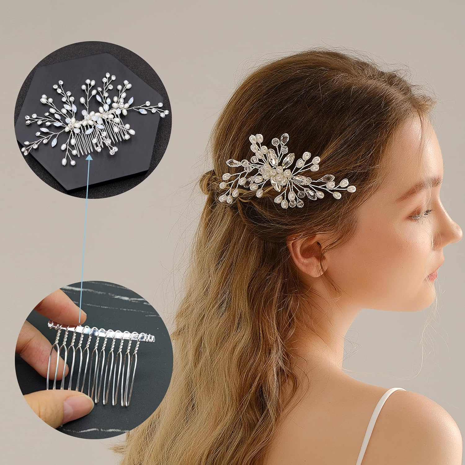 DIY Bridal Wedding Comb Hair Comb Wedding Hair Combs with 12 Teeth Silver Colour Comb for Veil Hair Comb Made of Metal for Bridal Jewellery, Bridal Veil, Decorative Headpiece Accessories (Silver) image number 1