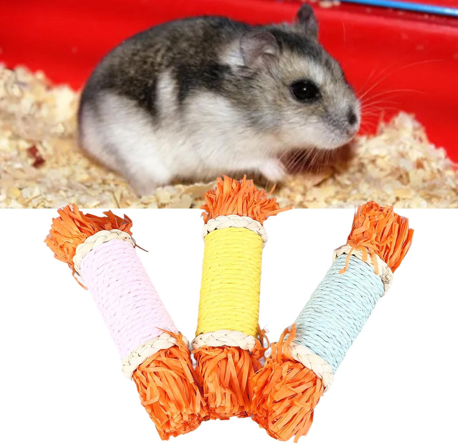 3Pcs Rabbit Chew Toys, Colorful Paper Tube Safe Relieve Boredom Rabbits Teeth Grinding Toys, Small Animals Chew Toys for Hamster Guinea Pig image number 1