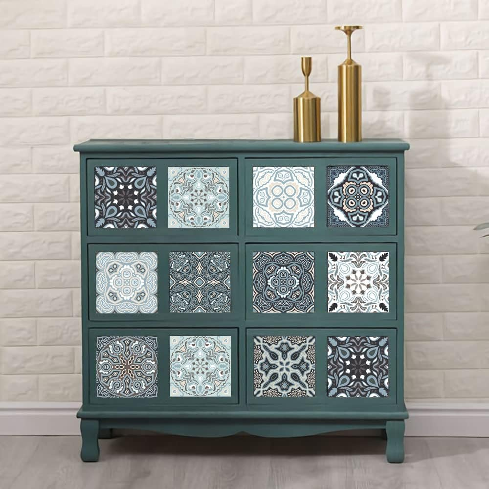 20 Pieces Moroccan Peel and Stick Self Adhesive Tile, Tile Stickers Decals, Removable Decorative Tile Stickers, Waterproof Backsplash Tile Stickers for Kitchen Bathroom image number 4