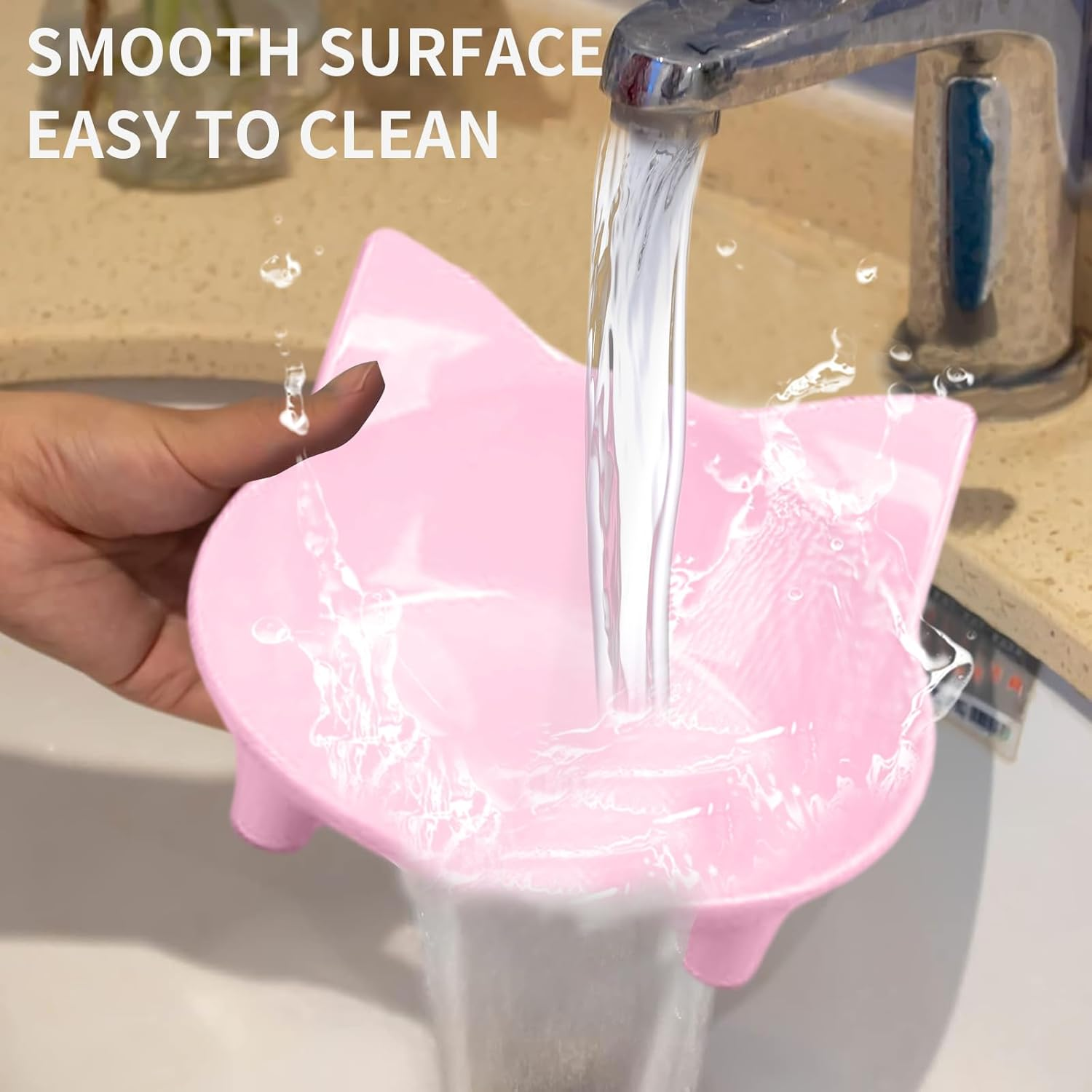 Cat Bowls, Anti-Slip Multi-Purpose Feeding Bowl, Cat Food Bowl with Non-Slip Rubber to Relieve Whiskers Fatigue, One Set of 2 - White and Pink image number 6