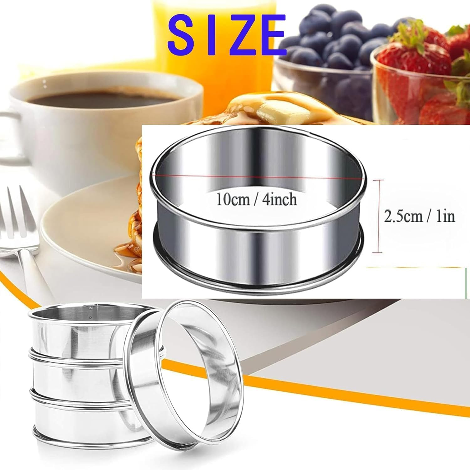 Crumpet Rings, 6Pcs Stainless Steel 4 Inch English Muffin Ring, Double Rolled Tart Rings for Baking Fluffy Muffins, Eggs, Pancakes, Home Baking Eggs Pancakes Pastry image number 5