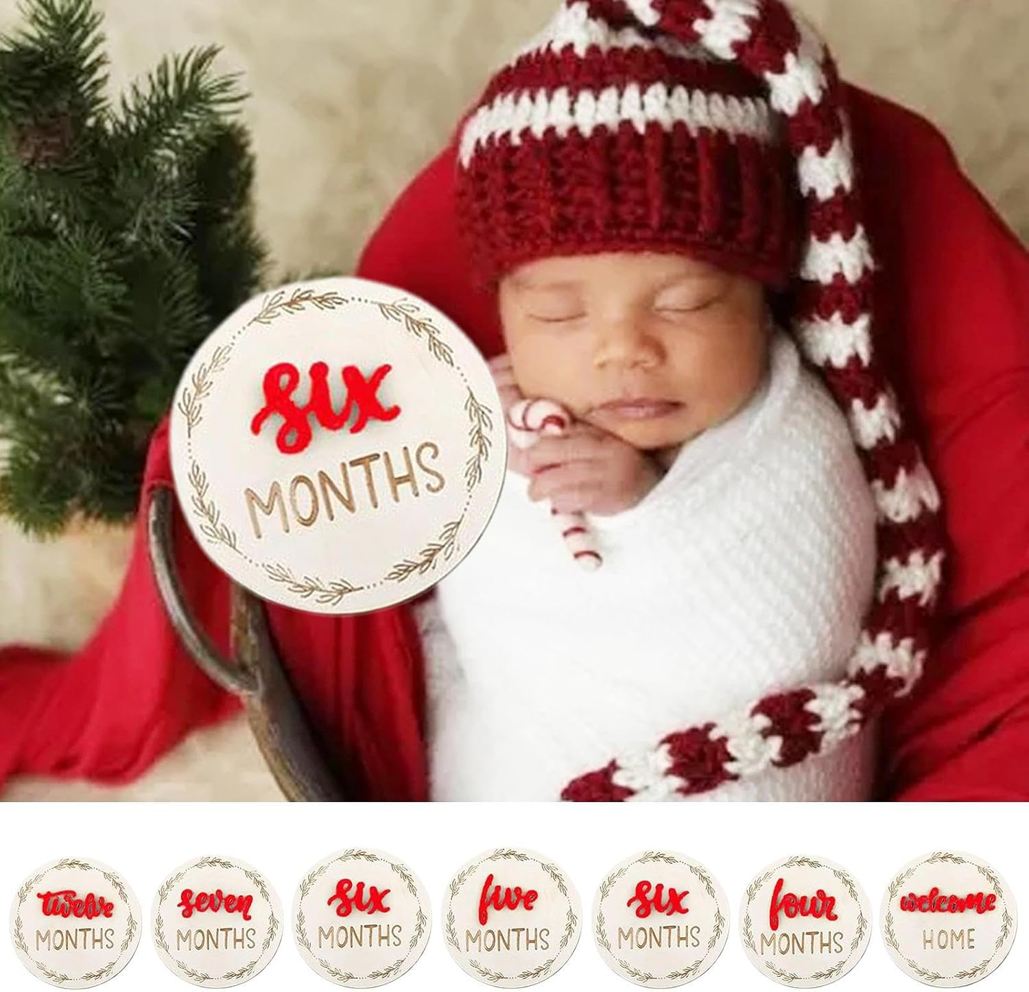 Baby Growth Signs, Double Sided Baby Announcement Sign | Reusable Home Decor Photo Props, Wooden Birth Growth Cards for Kids Room Living Room