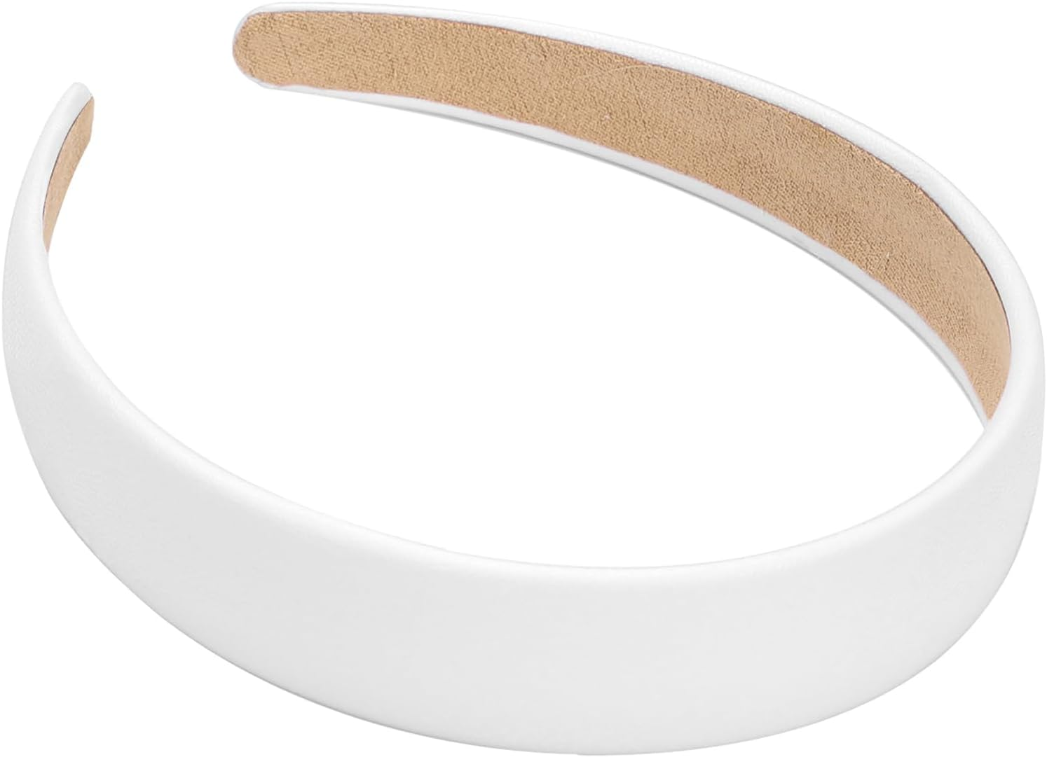 Wantgor 1 Inch PU Leather Headband, Wide Padded Hairband Fashion Hair Bands Cute Womens Headbands Holiday DIY Hair Accessories (White) image number 3