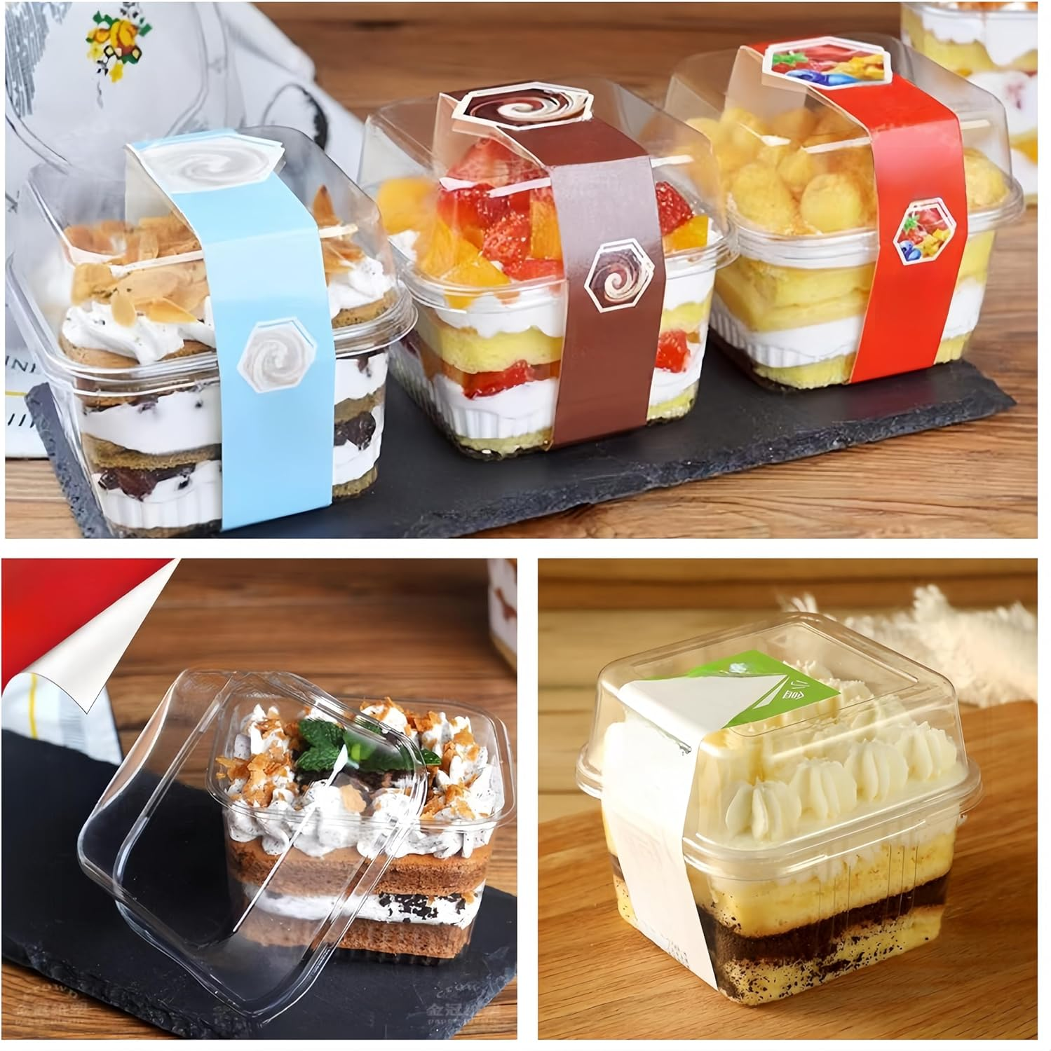 Square Clear Dessert Cups,8 Oz Dessert Cups with Lids and Sporks,Fruit Cups with Lid for Party,Yogurt Parfait Containers for Pudding, Yogurt Fruit, Mousse and Ice Cream(50Pcs)