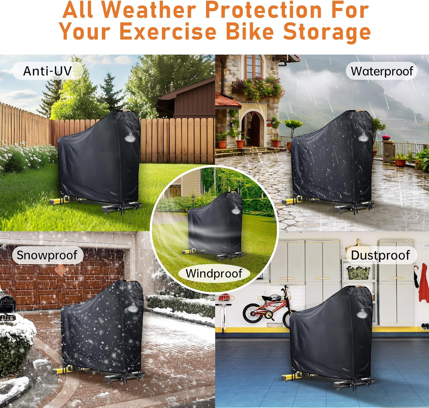 Exercise Bike Cover, Waterproof, 420D Oxford Spinning Bike, Indoor Dustproof Protective Cover, Uv-Resistant, Universal Exercise Bike Protective Cover with Waterproof Strips and Ventilation Opening image number 5