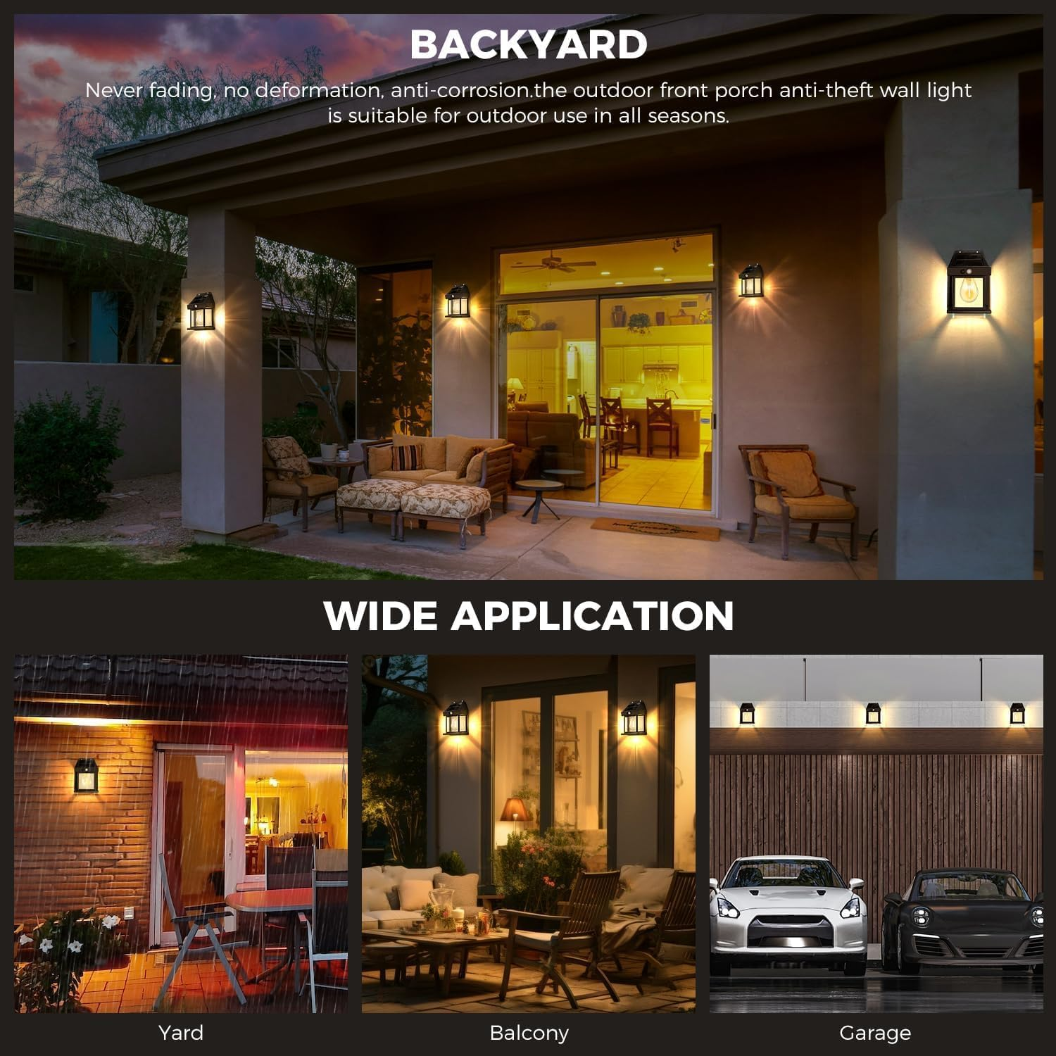 Solar Wall Lights Outdoor, Dusk to Dawn Motion Sensor Lights Waterproof, 2 Pack Motion Sensor Solar Porch Lights with 3 Modes, for Patio, Garage, Shed image number 6