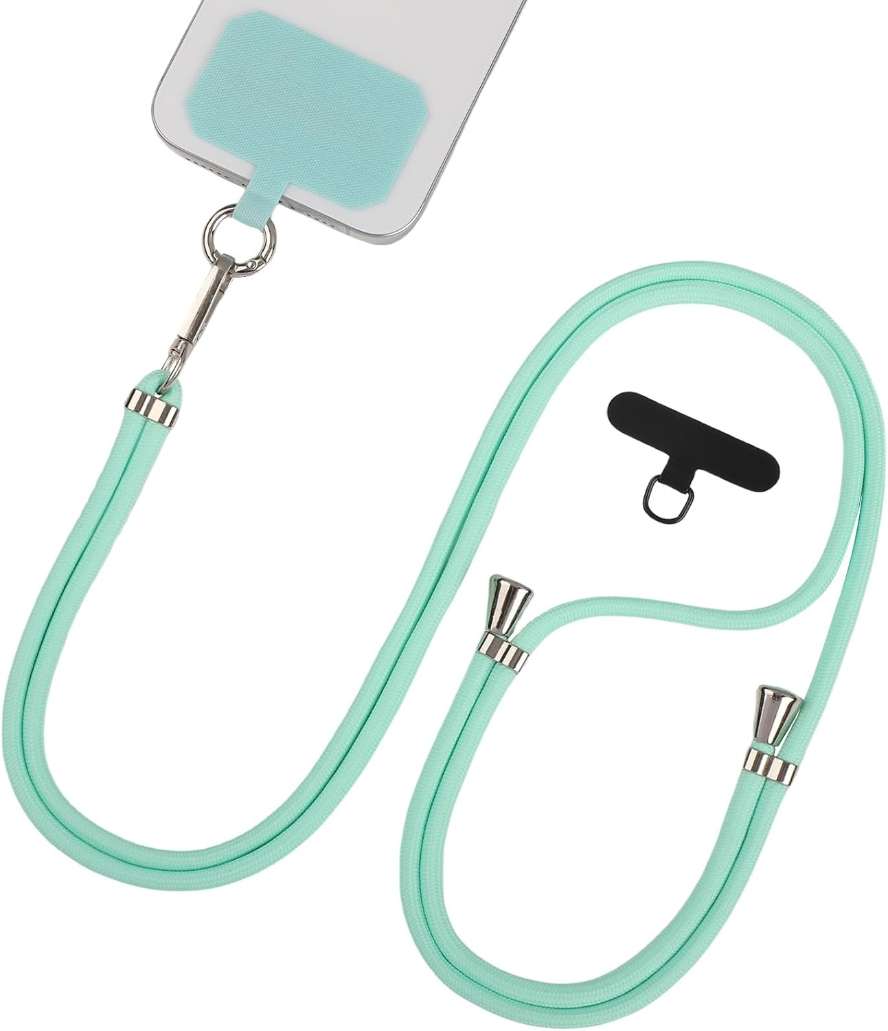 Segus Mobile Phone Chain Universal, 1 Piece 6 Mm Mobile Phone Strap, Mobile Phone Chain for Hanging, Mobile Phone Lanyard with 2 Pieces Universal Patch, Adjustable and Removable, Mobile Phone Cord For