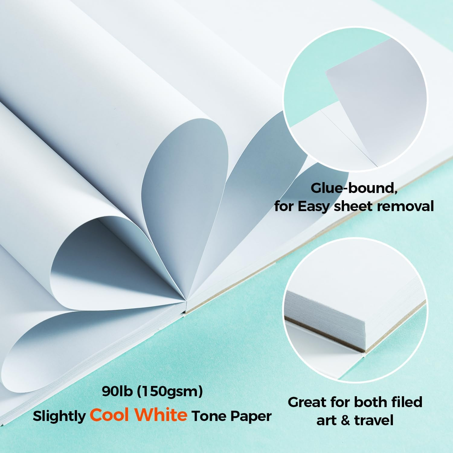 Ohuhu Marker Pads Art Sketchbook Bleedproof - 229Mm&times;305Mm Large Paper Size - 90LB/150GSM Smooth Drawing Papers - 60 Sheets/120 Pages, Glue-Bound Sketching Book for Alcohol Markers image number 1