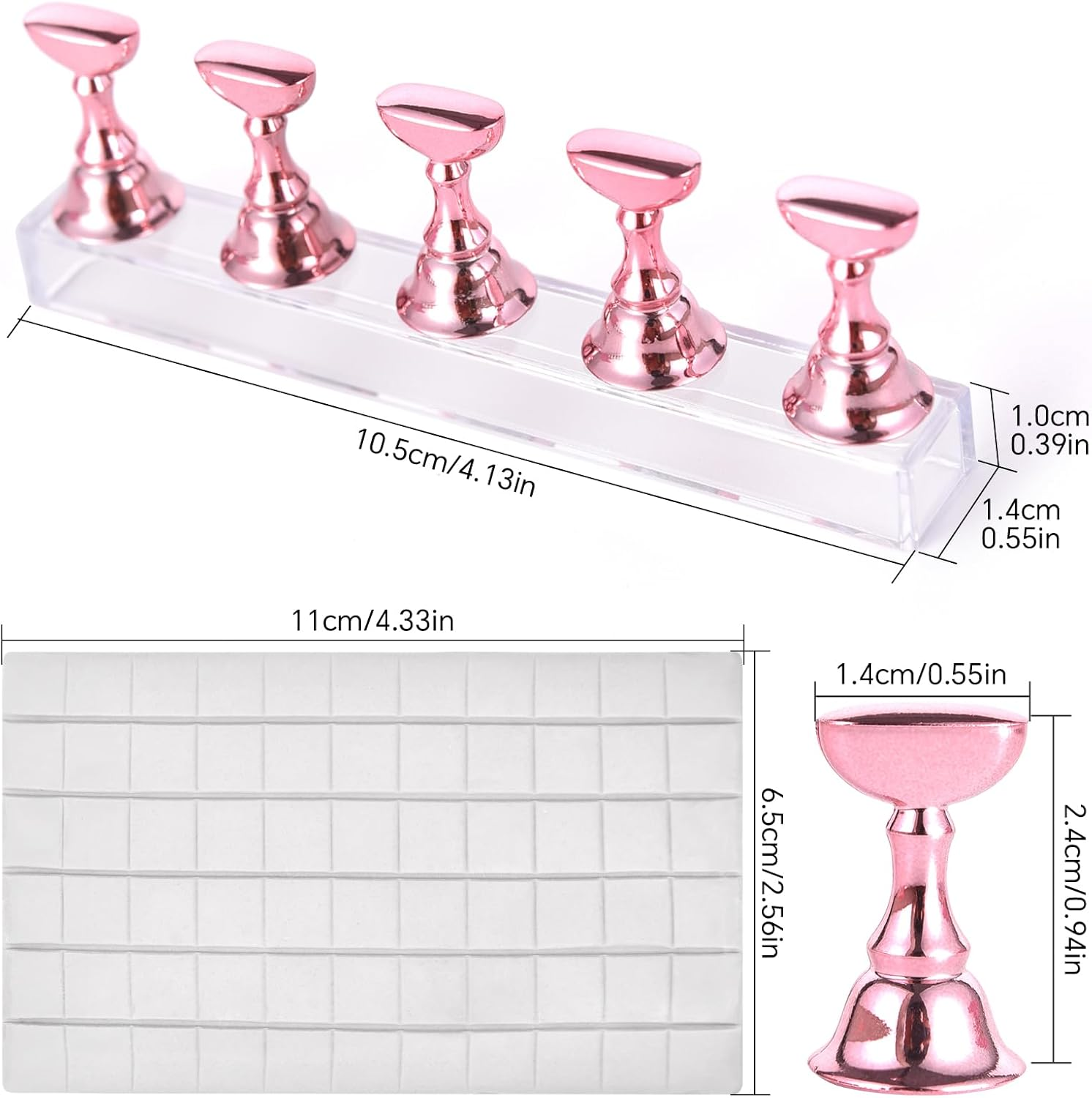 KADS 2 Sets Nail Display Stand Nail Practice Holder Magnetic Fake Nail Tips Holder for Press on Painting Nail Art Stand with 66Pcs Reusable Clay Manicure Design Tool for Salon and Home Use, Pink 1