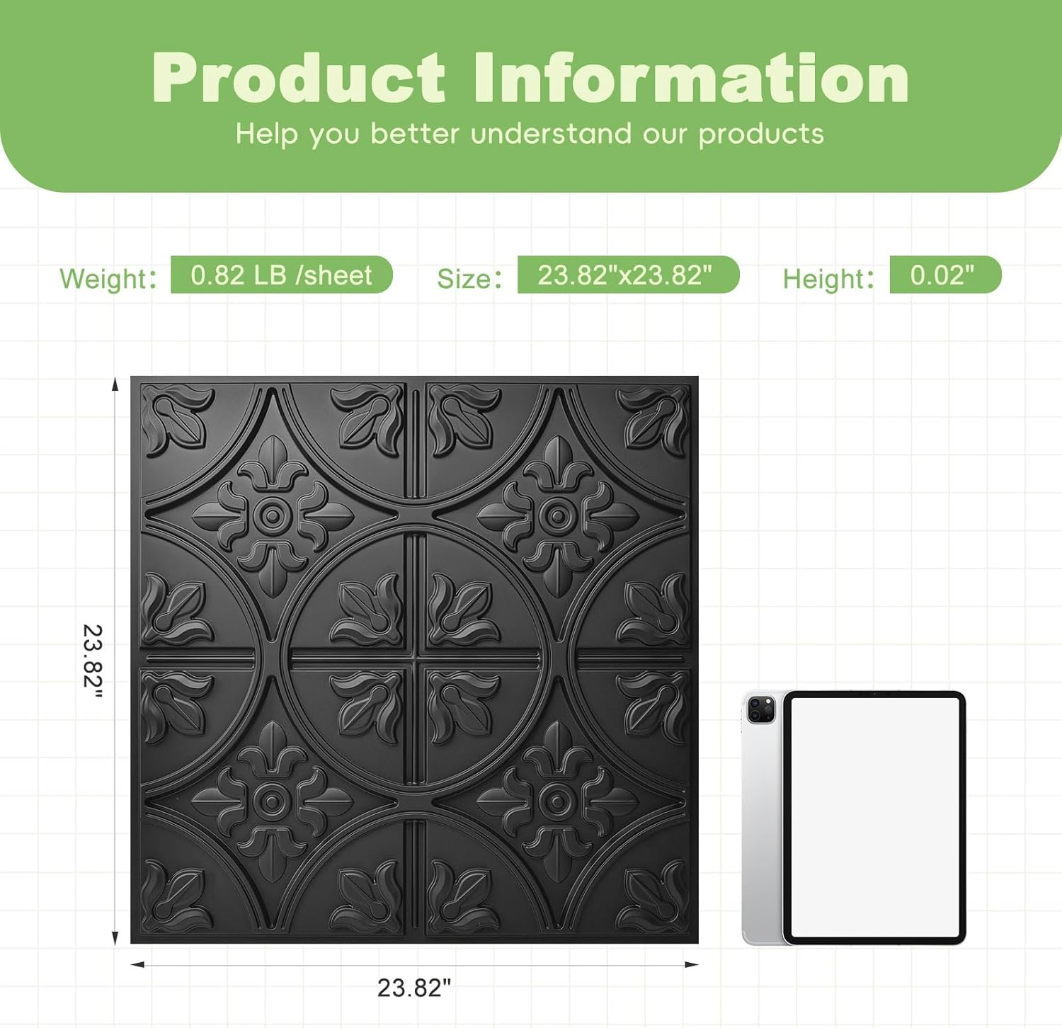 Art3D PVC Drop Ceiling Tiles, Easy Glue-Up Panels for Ceilng, Wall Decoration, 60X60 CM, 12 Pcs, Black image number 5