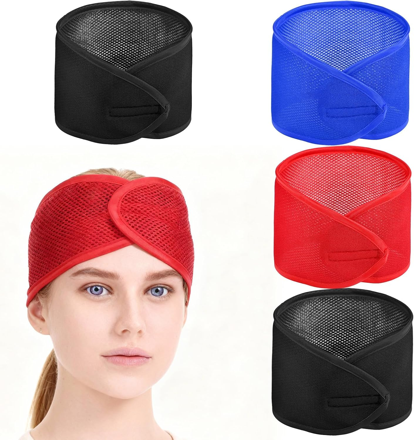 4 Pcs Ymapinc Adjustable Hair Wrap, Hair Nets for Sleeping in Mesh Makeup Headband, Spa Headband, Head Wrap, Headbands for Washing Face, Hairband for Washing Face, Women Make up Headbands image number 1