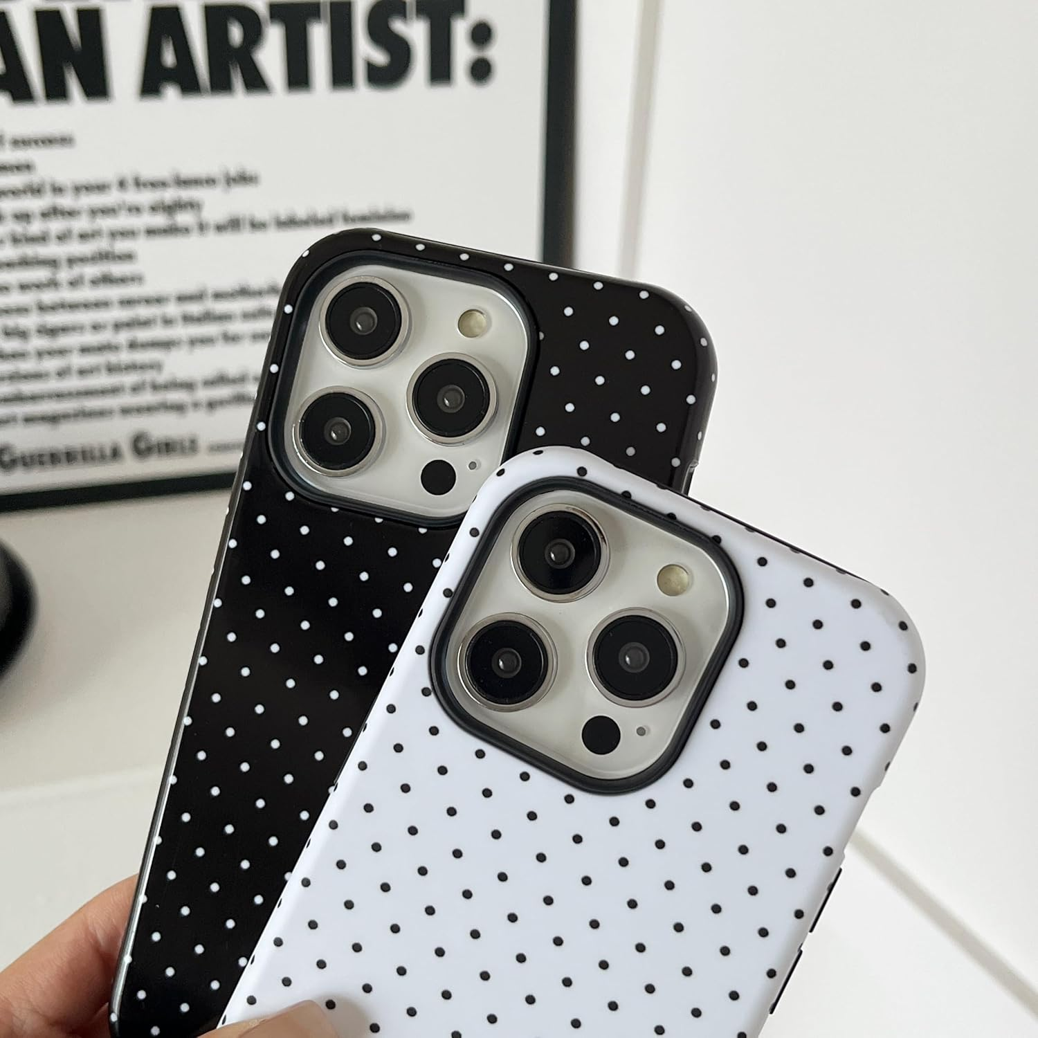 TQLGY for Iphone 14 Pro Case, Cute Polka Dot Phone Case Shockproof Slim Soft TPU and Hard PC Protective Cover for Women Girls, Black