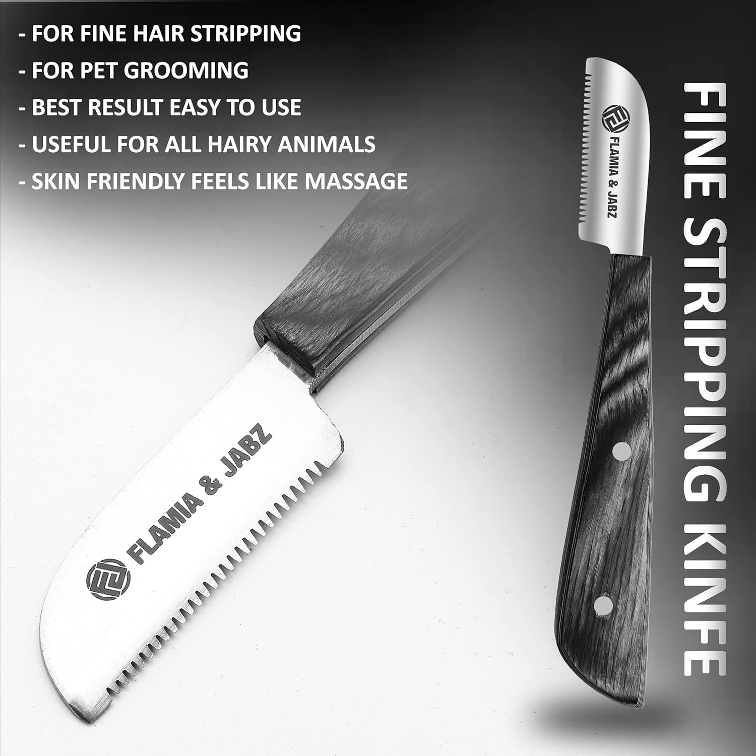 Professional Stripping Knife Kit (6 Pieces Set) for Dogs & Pets, Wooden Handle Grip with Stainless Steel Blade (Right Handed) (Black) image number 5