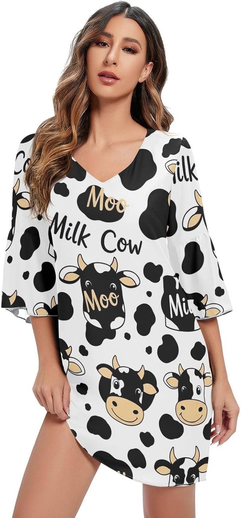 Cartoon Cows Western a Line Dress Printed Line Maternity Dress