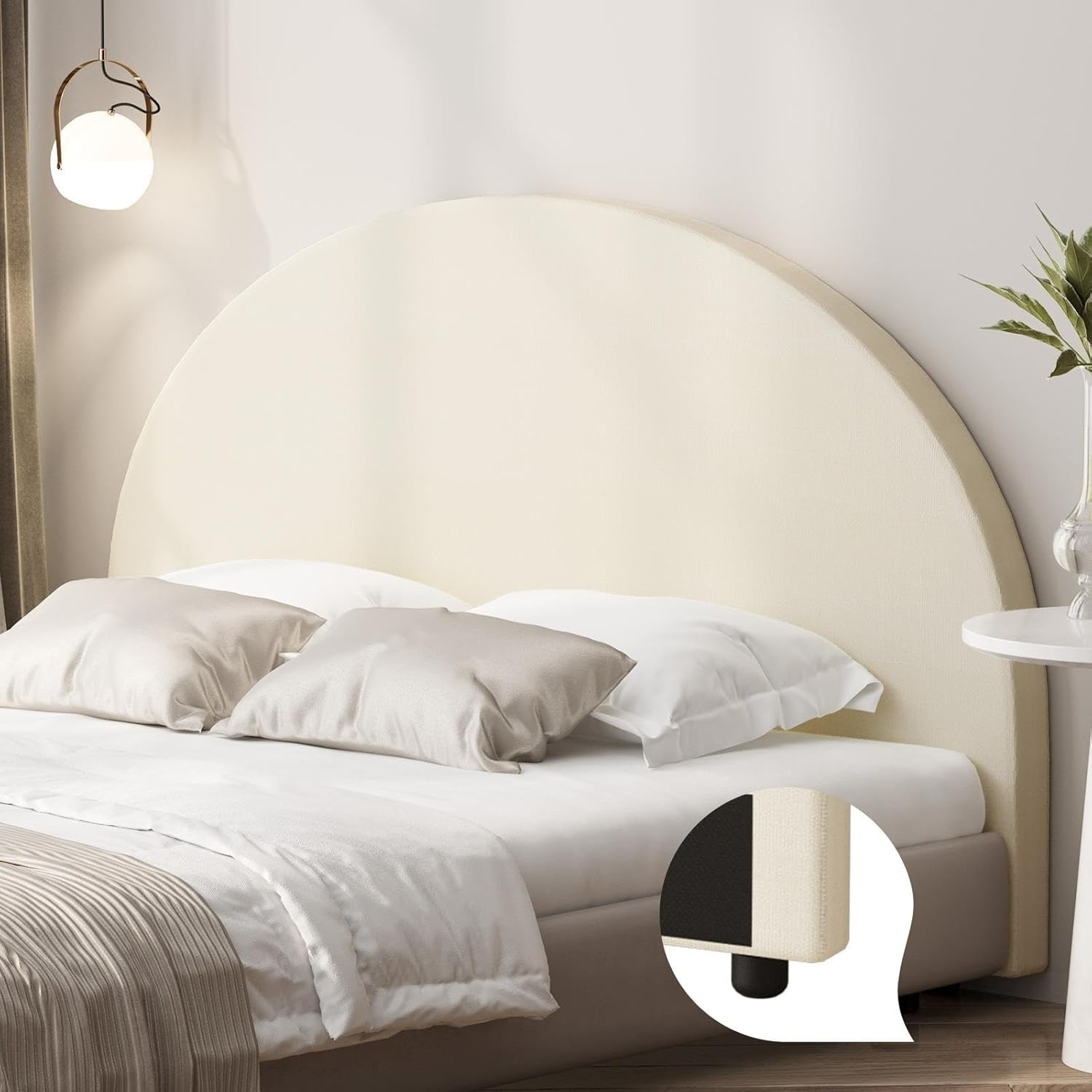 OIKITURE Headboard with Faux Line Fabric King Single Bed Head Bedhead