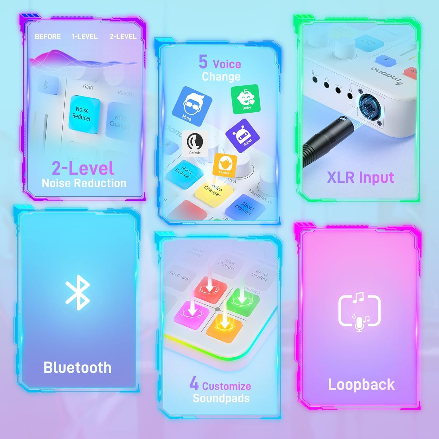 MAONO Gaming Audio Mixer, Audio Interface with Pro-Preamp, RGB, Bluetooth, 48V Phantom Power for Live Streaming, Podcasting, Content Create, Gaming Maonocaster G1 NEO (White) image number 5