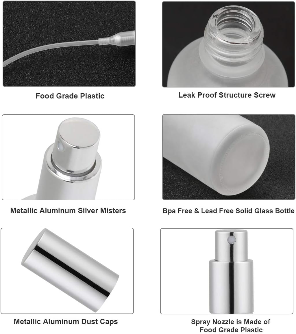 Frosted Clear Glass Spray Bottle 4Oz for Essential Oils, Cologne, Perfume, Refillable Silver Fine Mist Sprayers(2 PACK)