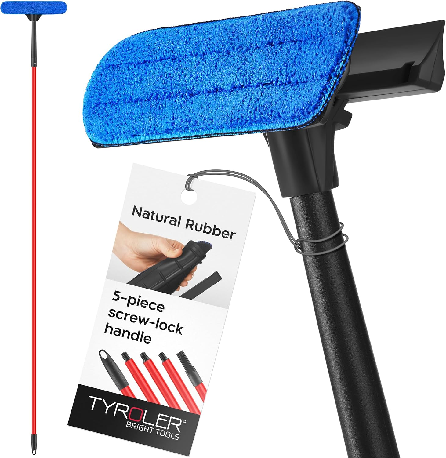 Tyroler 2-In-1 High Window Cleaner Squeegee with 30-205CM 5 Part Stainlessteel Handle | Made of 100% Natural Rubber for Superior Durability and Protection image number 1