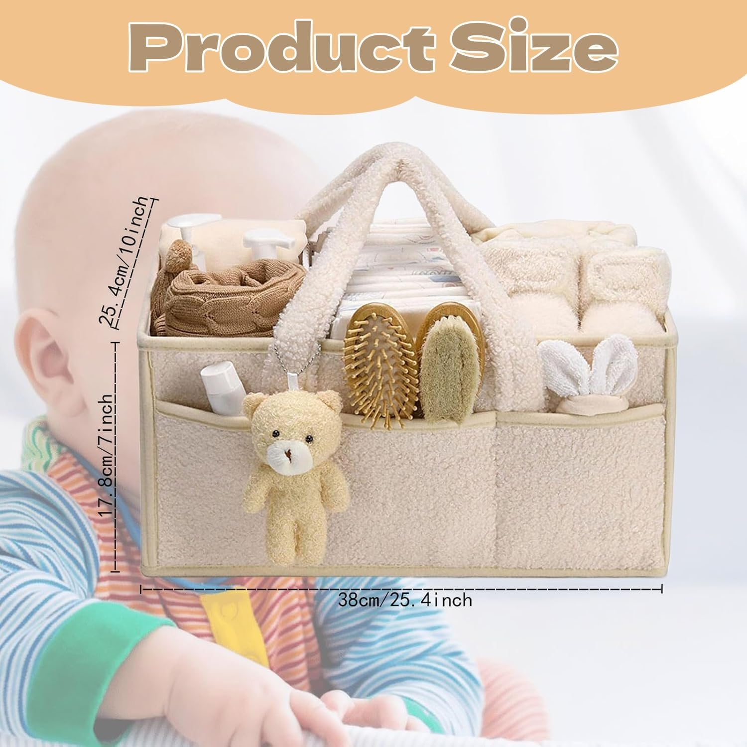Diaper Caddy Organizer, Storage Basket for Diapers and Wipes,Portable Diaper Storage (Cream Color) image number 2