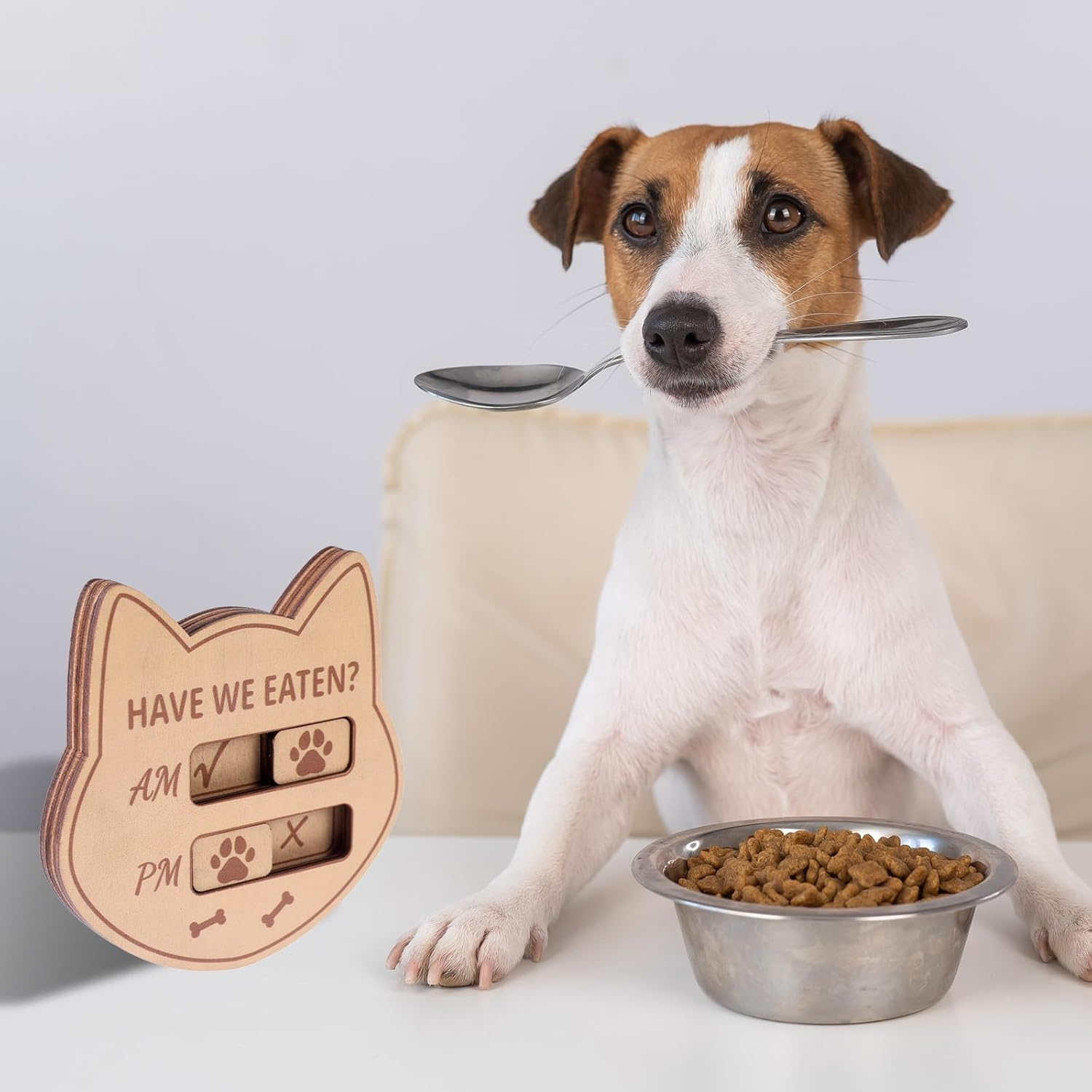 Gosknor Magnetic Pet Feeding Reminder, 4.72X4.72In Have We Eaten Sign AM PM Feed Chart Tracker with Yes No Option for Fridge Prevent Dog Cat over or under Feeding image number 2