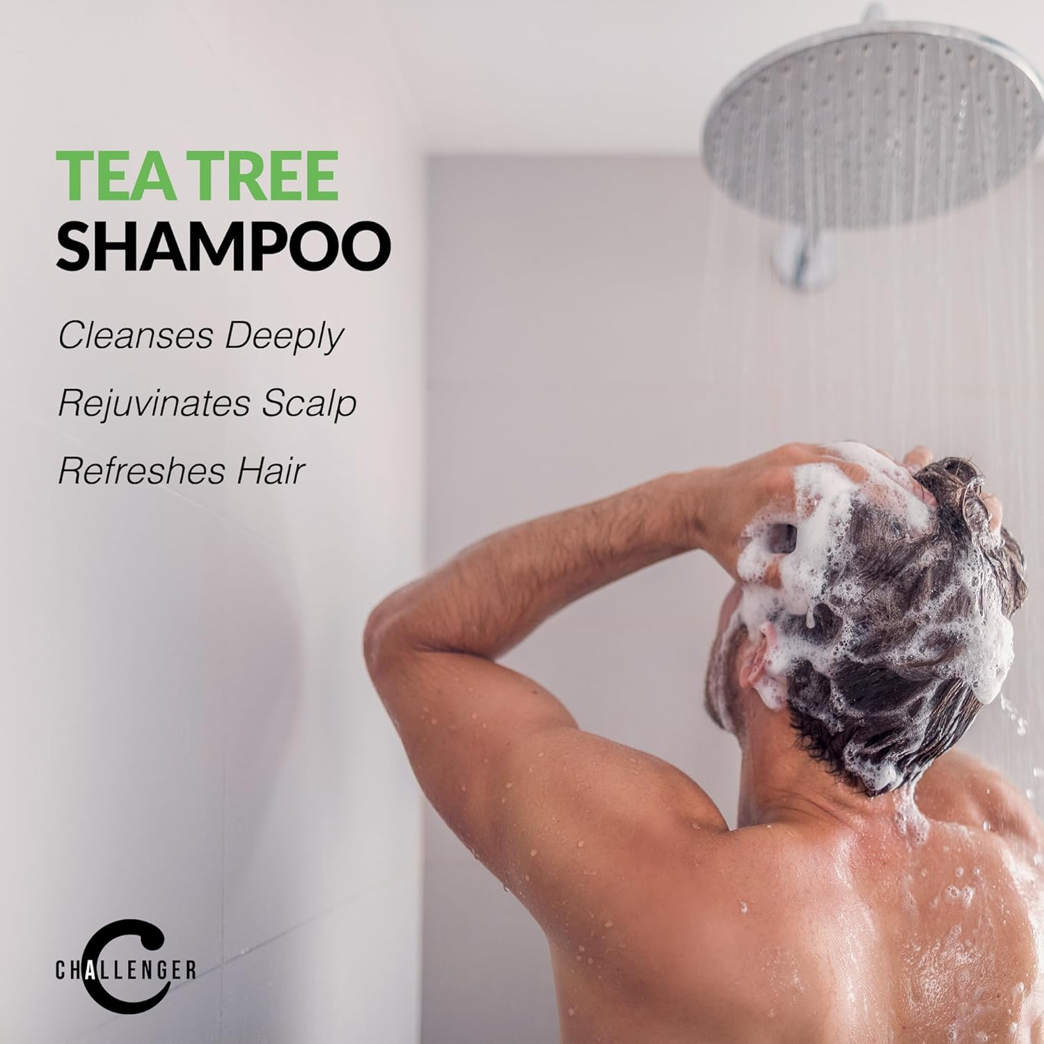 (1 Bottle - 470Ml) - New Tea Tree Shampoo by Challenger - 470Ml - Premium Ingredients - Argan Oil, Biotin, Keratin, Vitamin C, Vitamin D, Protein, & No Sulphates or Artificial Colours. (2-3 Month Supply)
