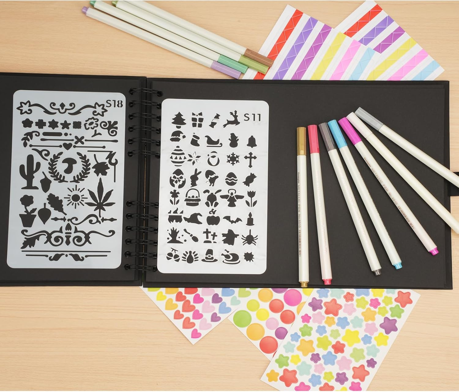 Scrapbook Photo Album DIY Set with Stickers and Colorful Pens，80 Pages (40 Sheets) Hardcover Pictures Book 11X8 Inches Handmade DIY Album Craft Paper Kits for Wedding Birthday Gift image number 5