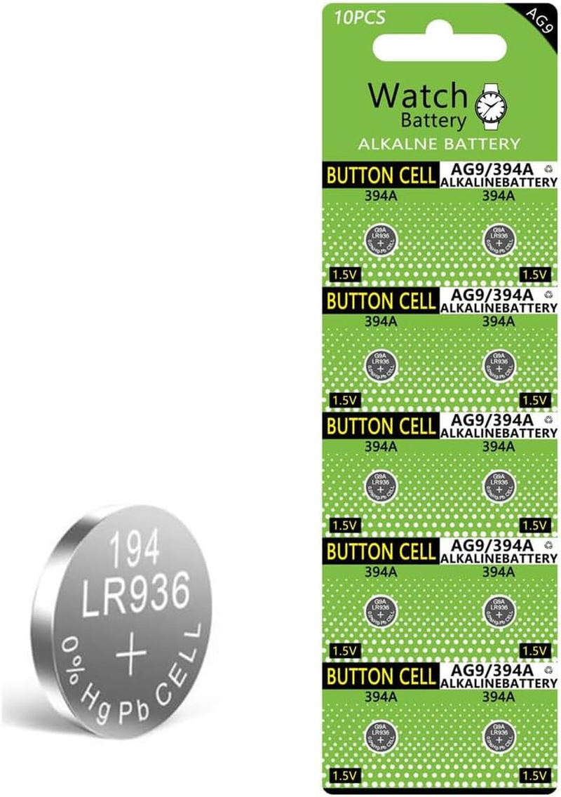 LR936 Batteries LR45 AG9 Battery 194 394 1.5V Alkaline Button Cell Watch Batteries for Watch Toys Clock for Many Small Electronics (10 Count) image number 2