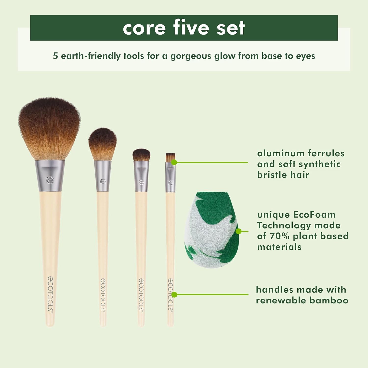 Eco Tools Core Five Makeup Brush and Sponge Set (5-Pieces)