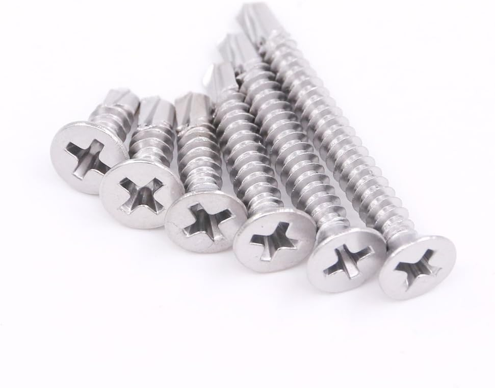 Hilitchi 410 Stainless Steel Flat Head Phillips Self Drilling Screws Sheet Metal Tek Screws Assortment Kit, Modified Truss Head Self Driller - Size: #8 X 1/2" ~ #8 X 1-1/2" (Pack of 240) image number 5