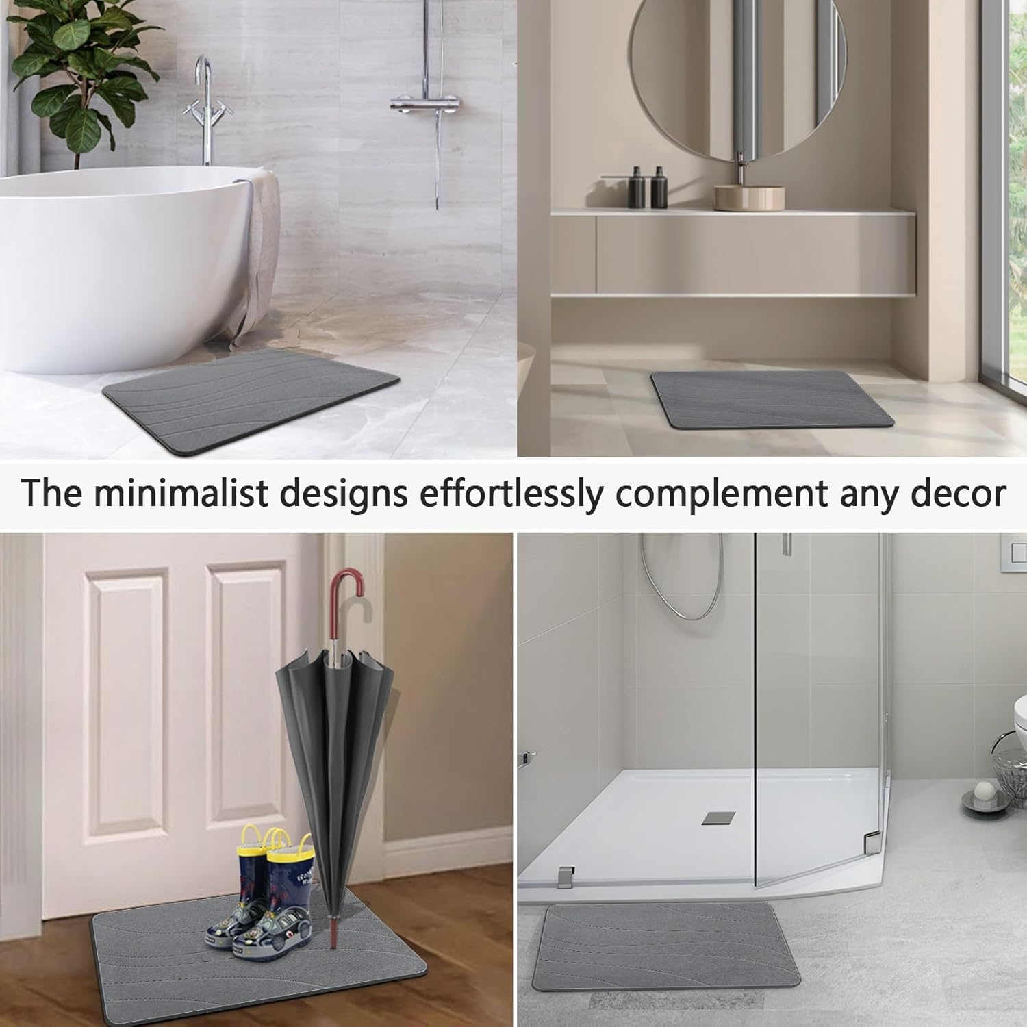 Heyolo Stone Bath Mat Diatomaceous Earth Bath Mat 60X39Cm Non-Slip Super Absorbent Bath Mats for Bathroom Quick Drying Diatomite Stone Shower Mat for Kitchen Bathtub, Easy to Clean, Gray