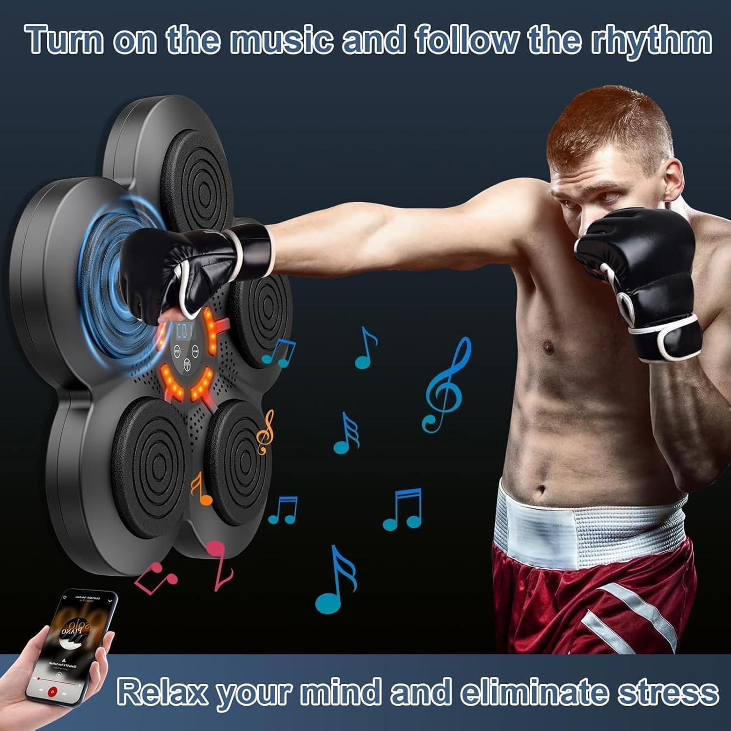 Music Boxing Machine with Boxing Gloves, Wall Mounted Punching Machine Bluetooth Music Boxings Trainer Equipment for Adults and Kids Training Beat Punch Pad Home Gym Electronic Workout image number 4