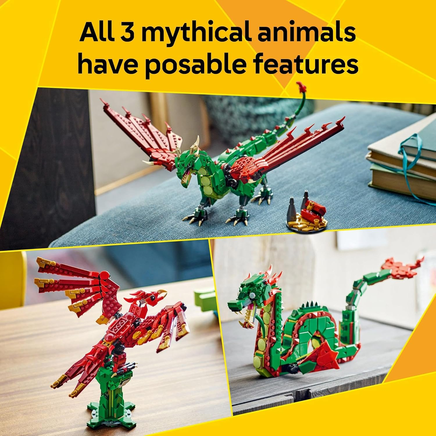 LEGO Creator 3In1 Medieval Dragon Toy for 9+ Year Old Boys & Girls, Construction Kit Rebuilds into a Sea Serpent or a Phoenix Animal Figure, Creative Kids Toy Building Set 31161 image number 5