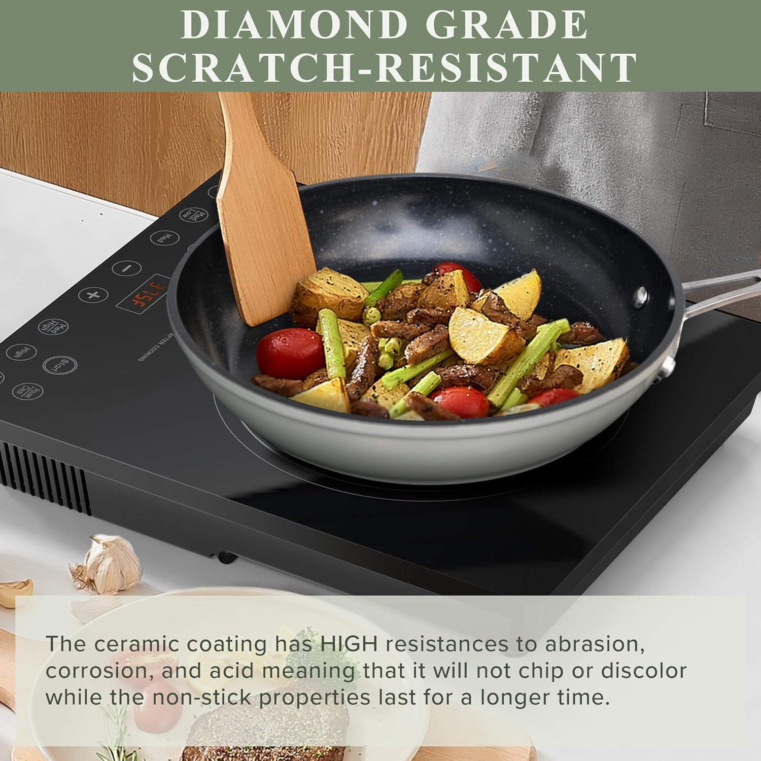 Nuwave Healthy Duralon Blue Ceramic Nonstick Coated Cookware Set, Diamond Infused Scratch-Resistant, PTFE & PFOA Free, Oven Safe, Induction Ready & Evenly Heats, Tempered Glass Lids & Stay-Cool Handle image number 5