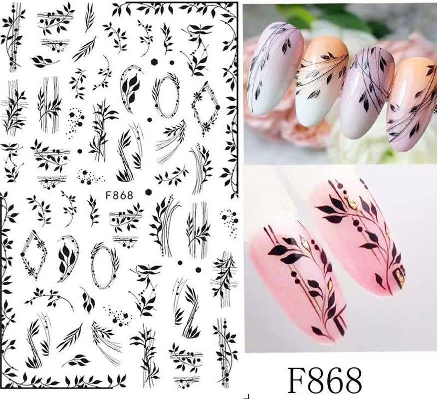 10 Sheets Flower Nail Art Stickers Decals Self-Adhesive Pegatinas U&ntilde;as Spring Floral Black White Blossom Nail Supplies Nail Art Design Decoration Accessories