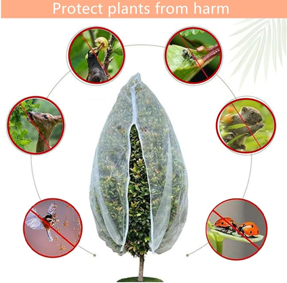 10 X 10 Ft Garden Insect Netting,Granmagazz Large Fruits Tree Netting Plant Cover with Zipper and Drawstring Transparent Bird Plant Barrier Flower Fruits Mesh Screen for Preventing Deer Squirrel Bug